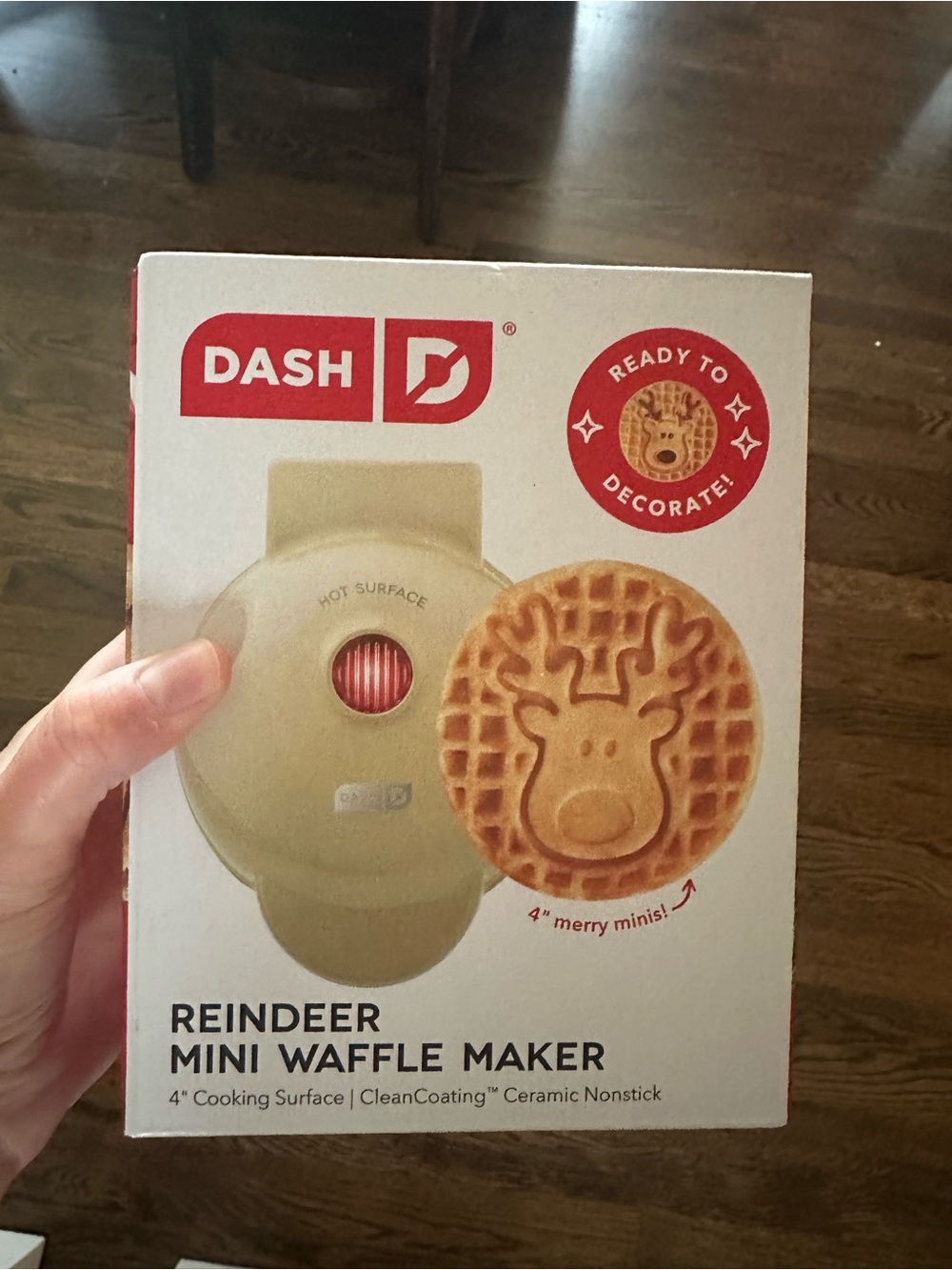 Ash Reindeer Mini Waffle Maker in Cream and Red Accents